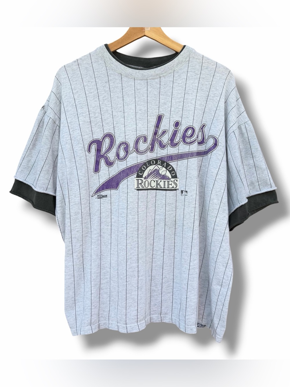 Vintage 1992 Colorado Rockies Striped Layered T-Shirt Gray Size XL MLB 90s Salem